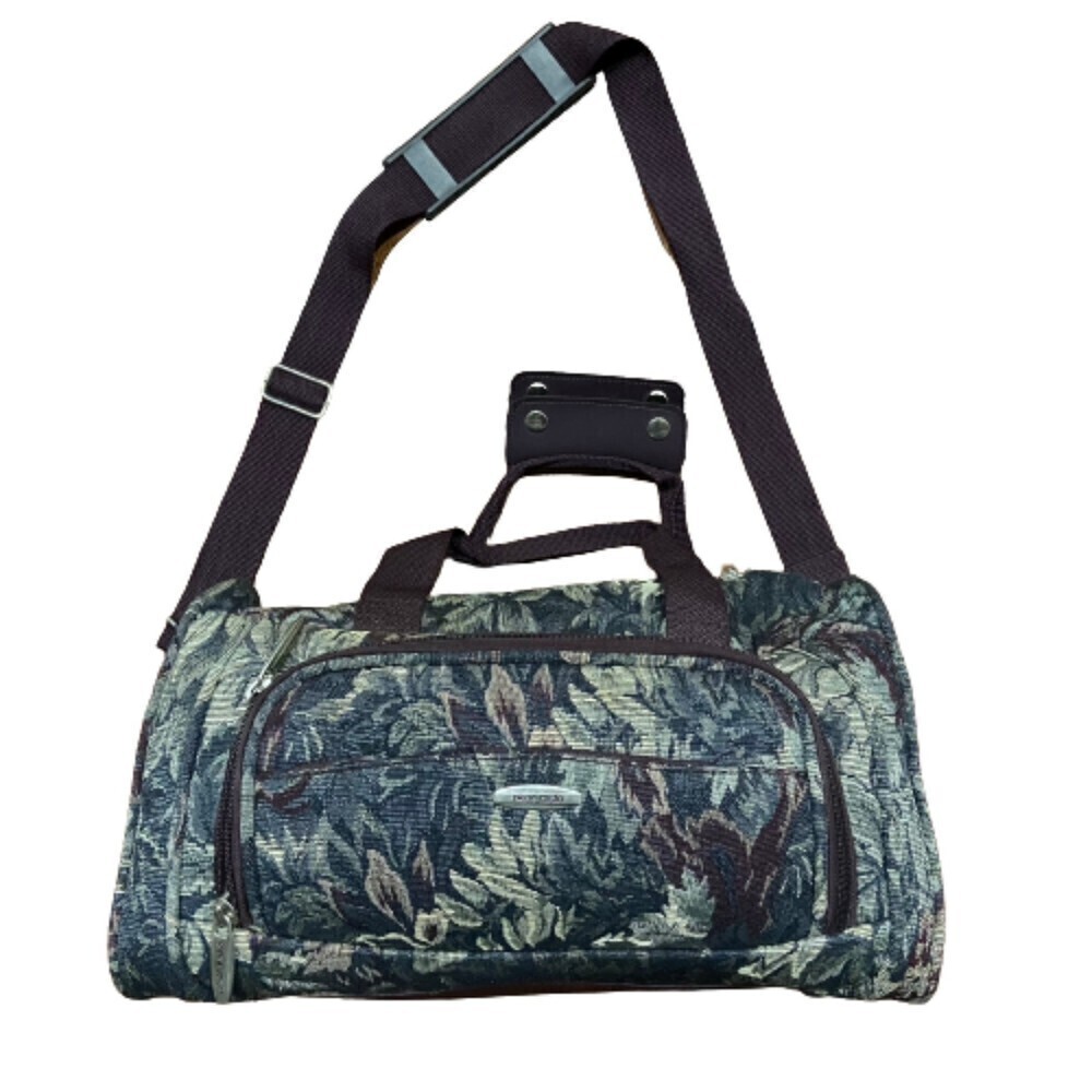 Pierre Cardin Floral Print Tapestry Duffle Bag Travel Vintage Green Brown